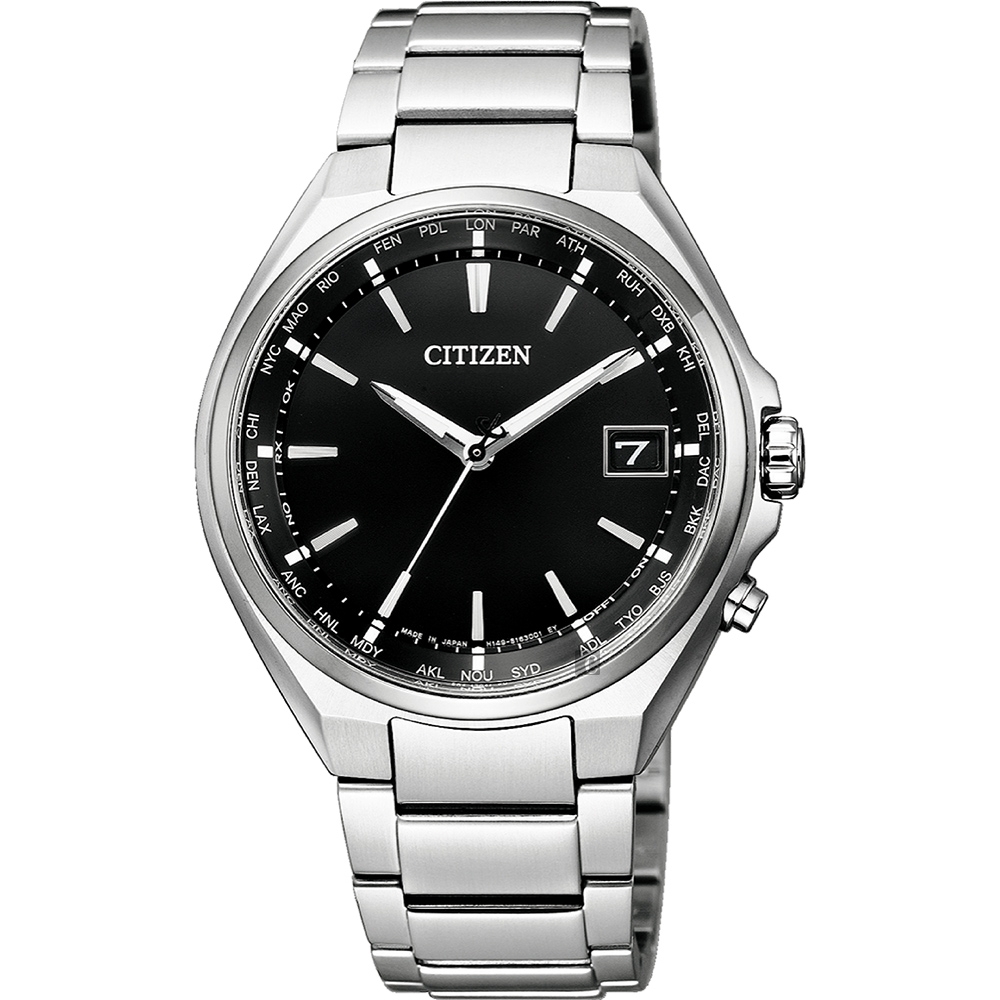 CITIZEN 星辰 鈦 光動能電波萬年曆手錶 新春送禮-黑x銀/38mm CB1120-50E