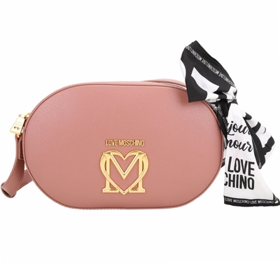 LOVE MOSCHINO 絲巾系列金屬字母皮革斜背包(粉色)