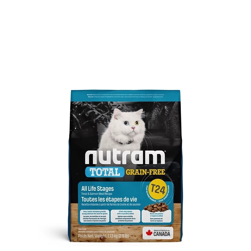 加拿大NUTRAM紐頓T24無穀全能系列-鮭魚+鱒魚挑嘴全齡貓 1.13kg(2.5lb)(NU-10283) x 2入組(購買二件贈送全家禮卷100元x1張)