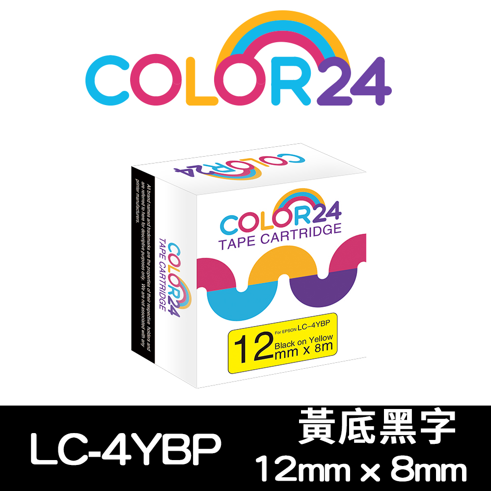 【Color24】 for Epson LK-4YBP / LC-4YBP 黃底黑字相容標籤帶(寬度12mm)
