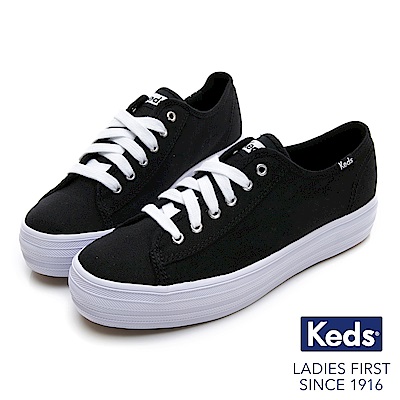 Keds TRIPLE KICK 厚底綁帶休閒鞋-黑色