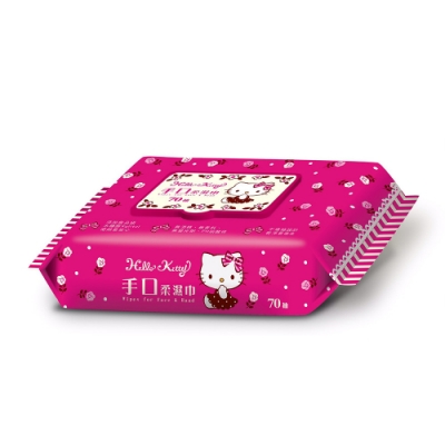 Sanrio 三麗鷗 Hello Kitty 凱蒂貓 手口加蓋濕紙巾 70抽X18包/組