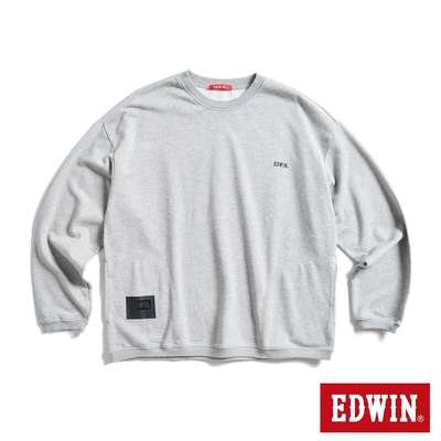 EDWIN 人氣復刻 仿皮牌雙口袋厚長袖T恤-男-麻灰色