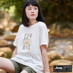 JEEP 女裝 盛夏花卉圖騰LOGO短袖T恤-白色