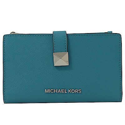 MICHAEL KORS KARLA 金屬鉚釘釦對開中長夾(磁磚藍)