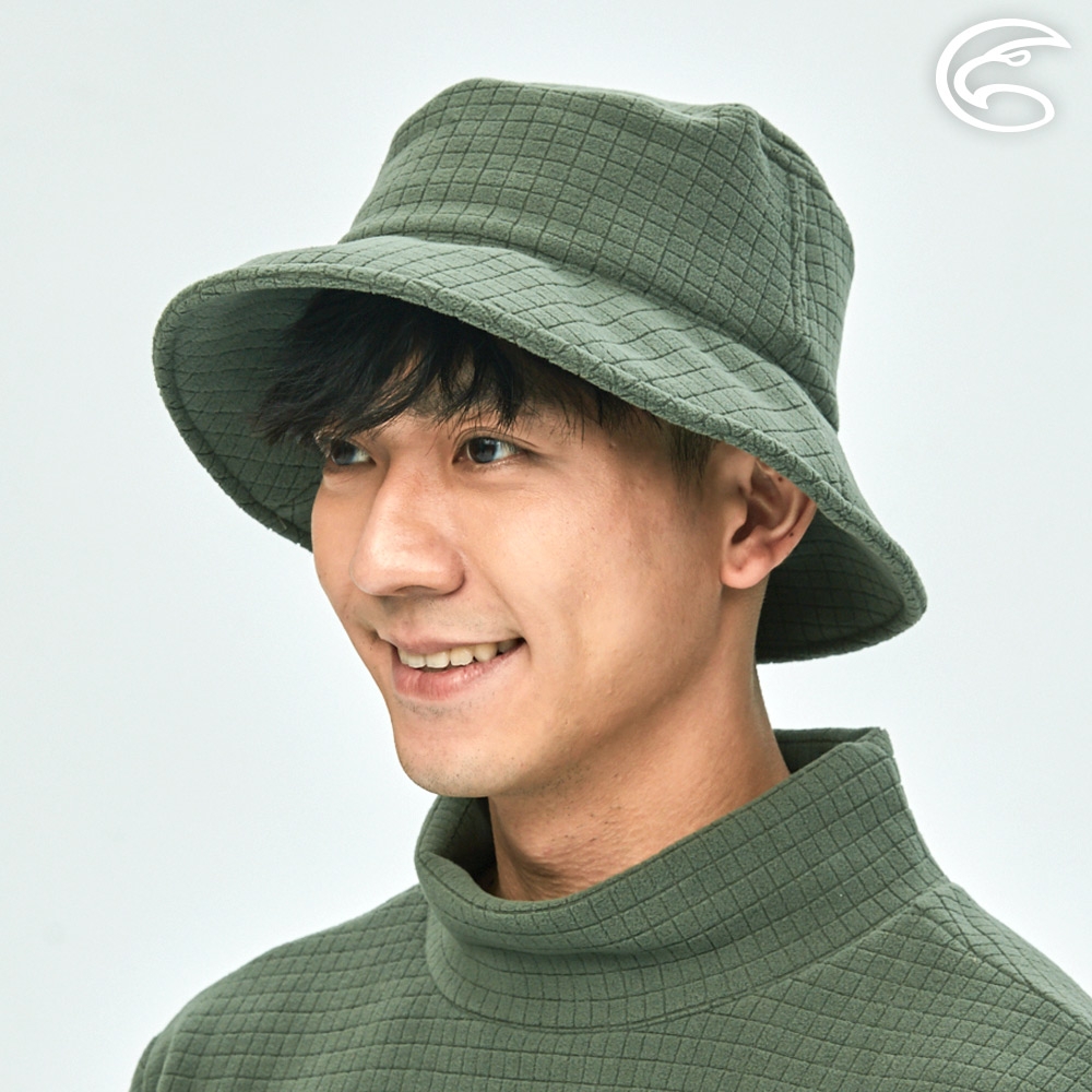 【ADISI】Soft checker 刷毛輕防風保暖漁夫帽 AH22044 / 混沌綠
