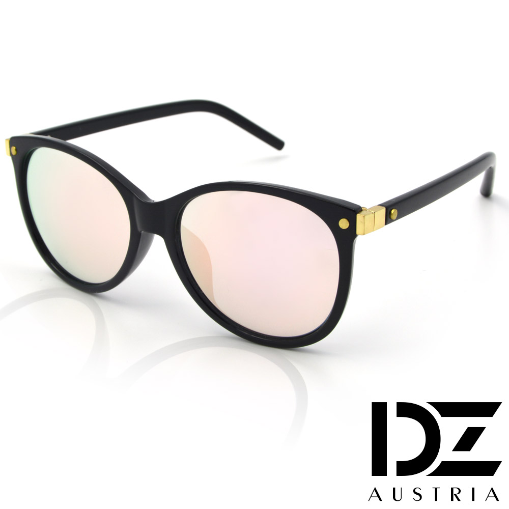 DZ 個性方塊金釘 防曬太陽眼鏡造型墨鏡(黑框幻粉膜)