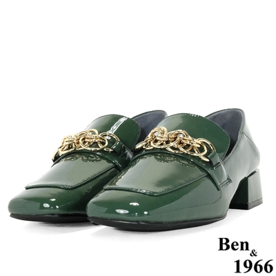 Ben&1966高級頭層牛漆皮流行兩穿樂福鞋-草綠(208212)