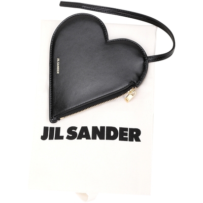 JIL SANDER 燙金字母小牛皮愛心型零錢包(黑色)