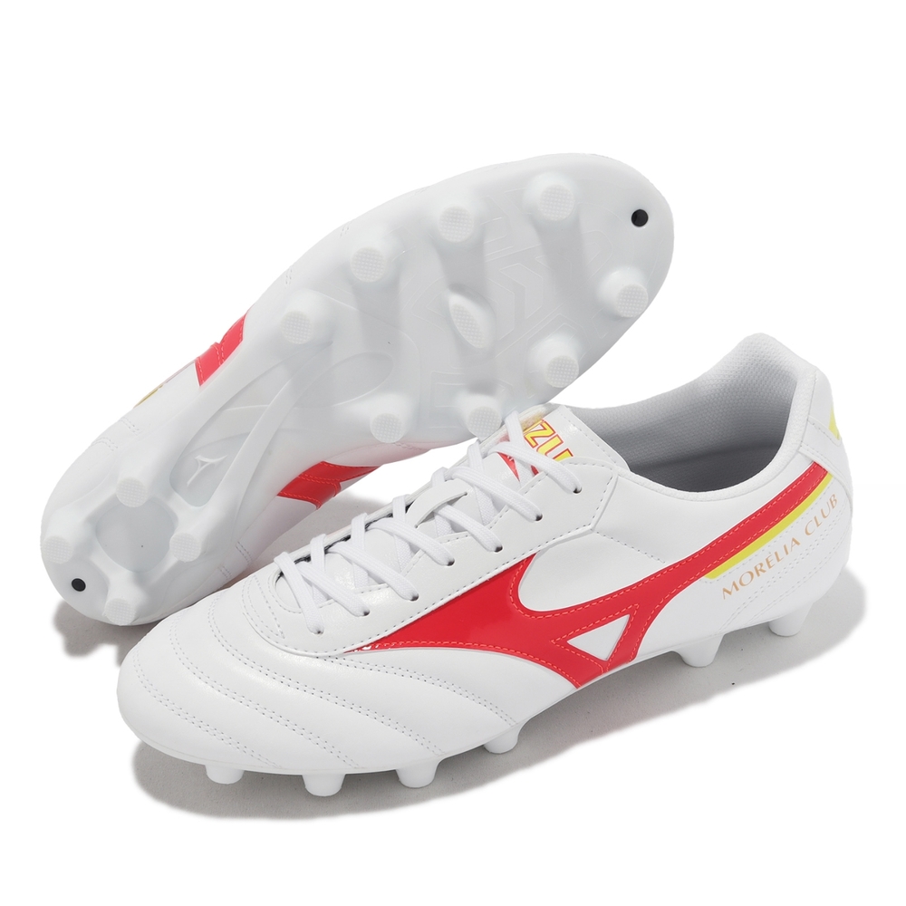 Mizuno 足球鞋Morelia II Club 男鞋白紅皮革膠釘草皮戶外場地適用