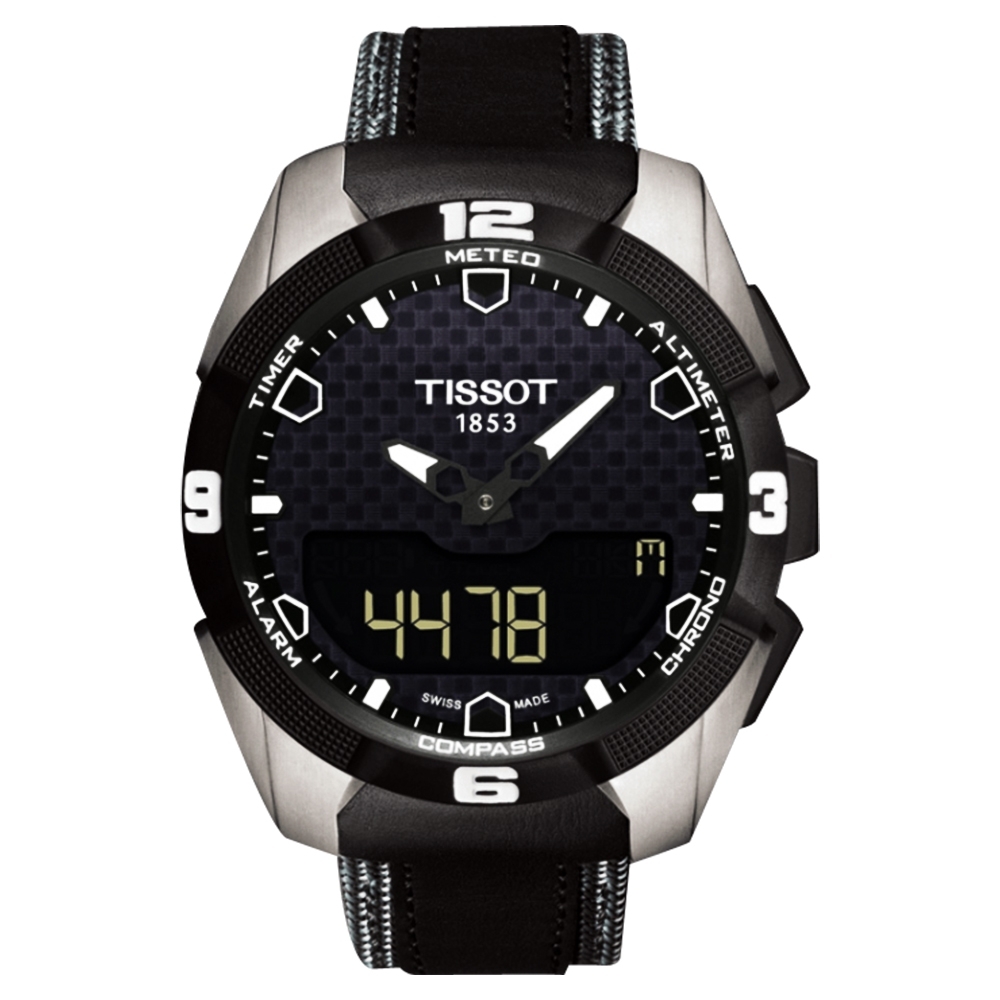TISSOT 天梭 官方授權 T-TOUCH EXPERT SOLAR 鈦金屬太陽能觸控皮帶腕錶-黑/45mm