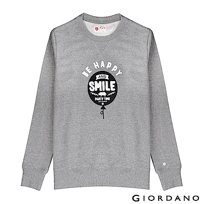 GIORDANO 男裝派對豬系列印花刷毛大學TEE-22 中花灰