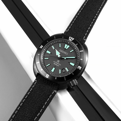 SEIKO 精工 / 限量款 PROSPEX 陸龜 潛水錶 機械錶 尼龍帆布手錶-黑色/42mm