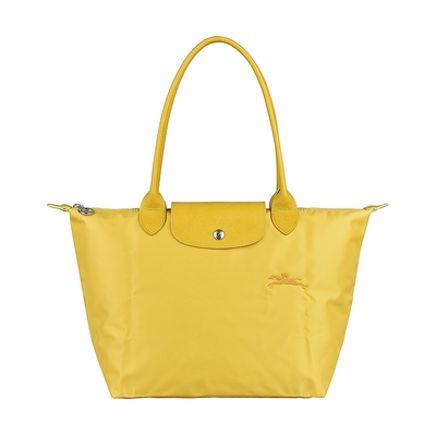 LONGCHAMP LE PLIAGE GREEN刺繡LOGO再生尼龍拉鍊肩背包(小/粉黃)