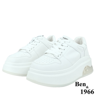Ben&1966高級頭層牛皮舒適厚底休閒鞋-白(238152)
