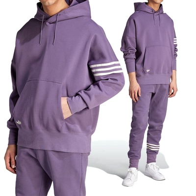 Adidas New C Hoodie 男款 紫色 休閒 日常 造型 三條紋 刷毛 連帽 帽T 長袖 IN1016