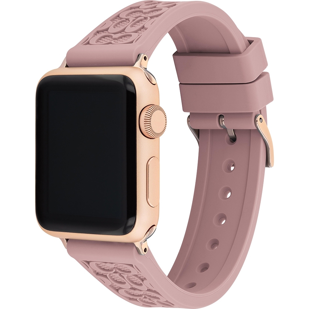 COACH Apple Watch 錶帶 38/40mm 適用 矽膠錶帶 母親節送禮 送禮首選- 煙燻粉x玫瑰金(不含手錶)