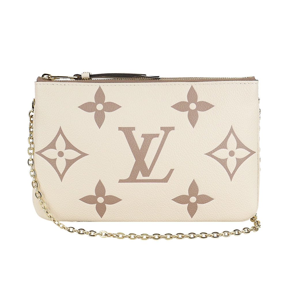 Louis Vuitton Double Zip Pochette 經典LOGO花紋雙層鏈袋斜背包(米)
