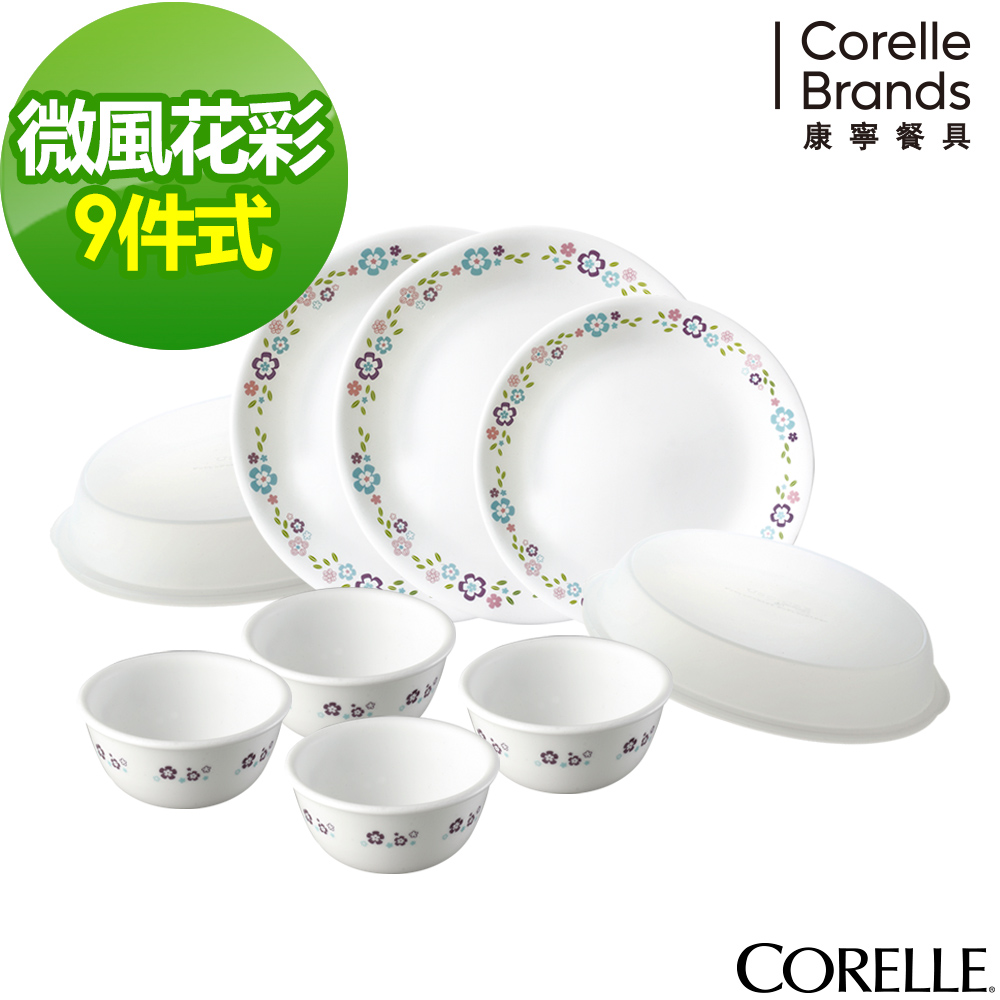 【美國康寧】CORELLE微風花彩9件式餐盤組(904)
