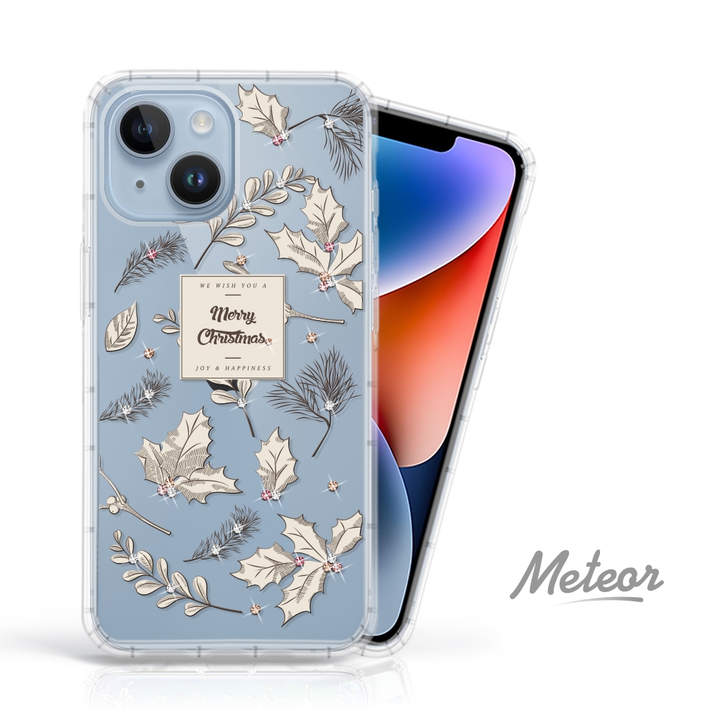 Meteor iPhone 14 6.1吋 奧地利水鑽彩繪防摔殼 - 聖誕葉(多鑽版)