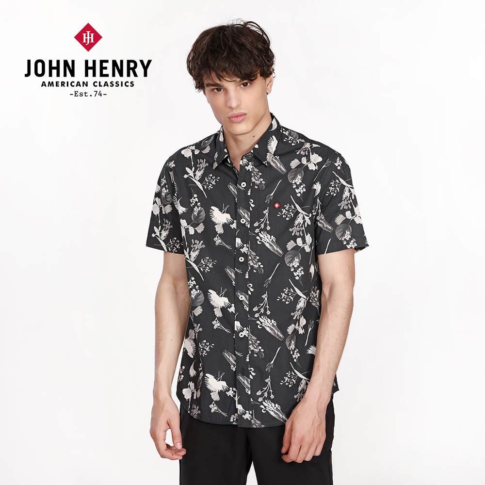 JOHN HENRY  墨色印花短袖襯衫-二色