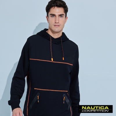 Nautica 男裝 COMPETITION潮流滾邊長袖連帽T恤-黑