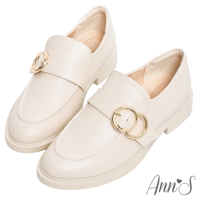 Ann’S肉肉腳必備-自由調節鬆緊金圓扣舒適樂福鞋3cm-米白
