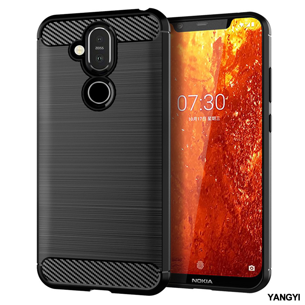 YANGYI揚邑 Nokia 8.1 / X7 碳纖維拉絲紋軟殼散熱防震抗摔手機殼-黑