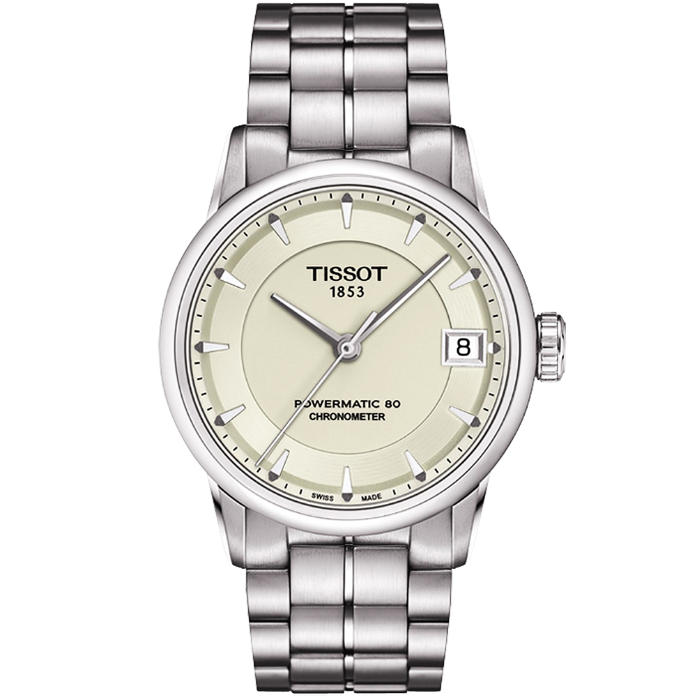 TISSOT 天梭 官方授權 T-Classic Luxury 天文台認證機械腕錶-象牙白/33mm T0862081126100