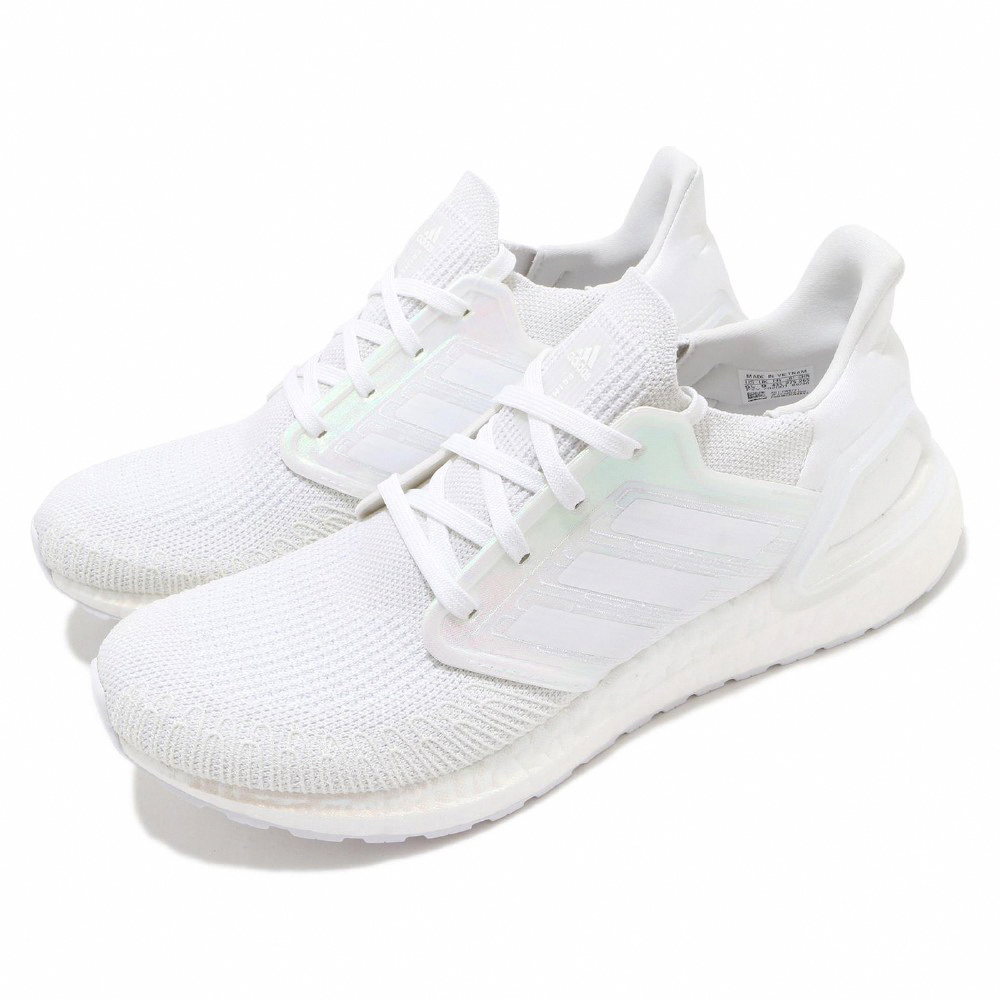 adidas 慢跑鞋 Ultraboost 20 襪套式 男女鞋 愛迪達 三葉草 路跑 緩震 透氣 情侶穿搭 白 FW8721