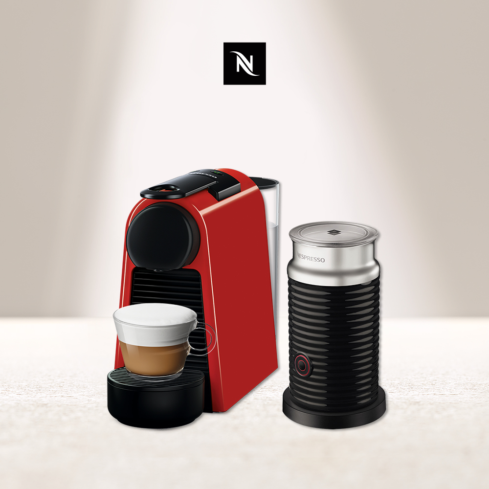 Nespresso 膠囊咖啡機 Essenza Mini (萊姆綠/寶石紅) Aeroccino3奶泡機(三色) 組合 (寶石紅)