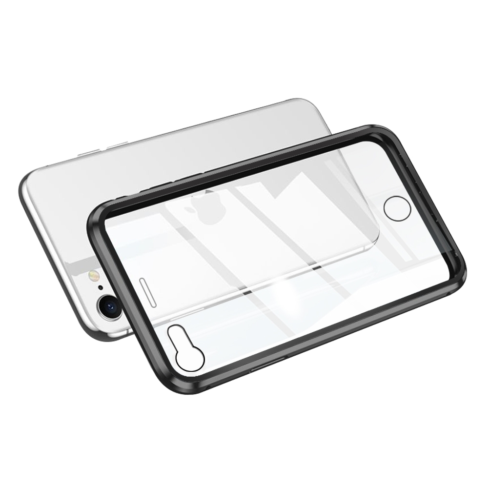 iPhone SE 2020 手機殼 360全包覆 金屬 透明 磁吸雙面玻璃殼 黑色 (iPhoneSE2020手機殼 iPhoneSE2020保護殼 )