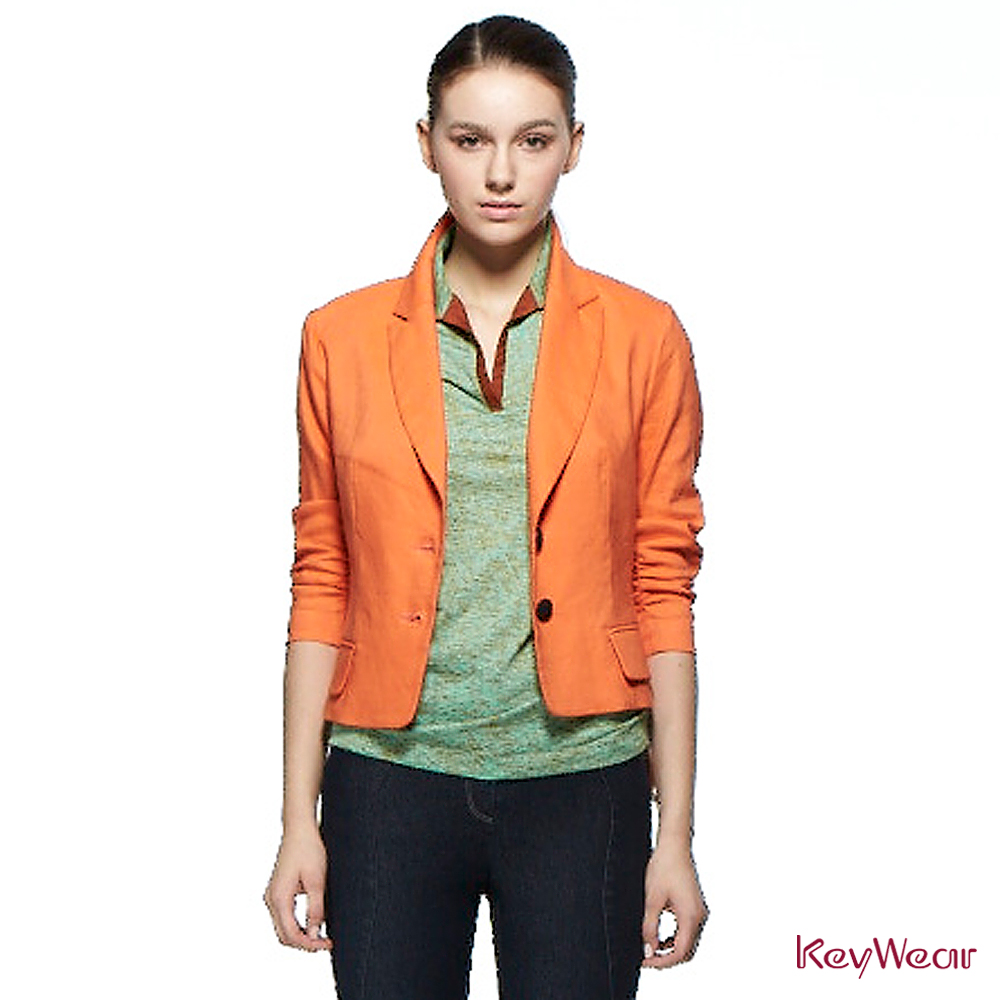 KeyWear奇威名品     都會短版褶皺七分袖外套-橘色