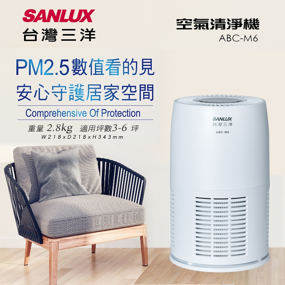 SANLUX台灣三洋 3-6坪 負離子空氣清淨機 ABC-M6