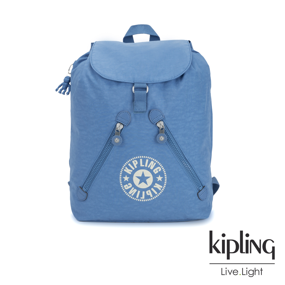 Kipling 致敬經典復古天藍色抽繩束口後背包-FUNDAMENTAL NC