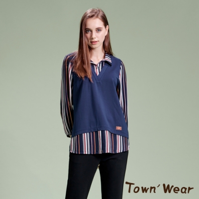 【TOWNWEAR棠葳】彩條拼接長版開襟衫