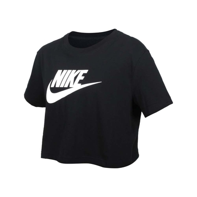 NIKE 女短版短袖T恤-純棉 寬版 休閒 上衣 慢跑 BV6176-010 黑白