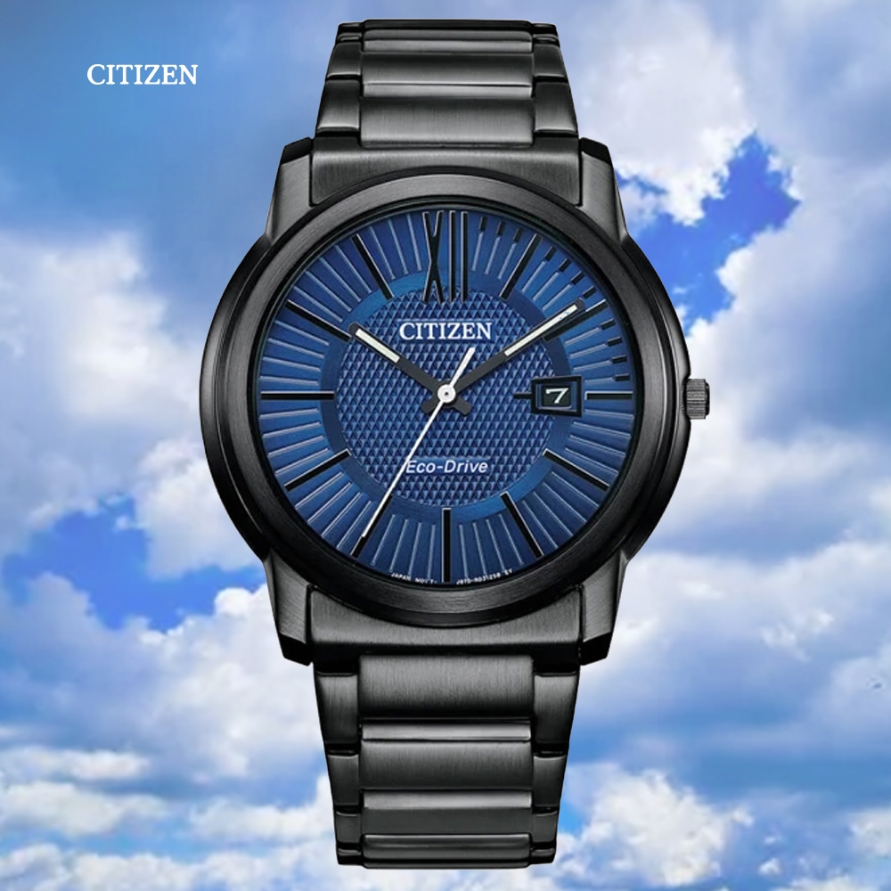 CITIZEN 星辰 PAIR 光動能時尚簡約潮男腕錶-藍面 鋼帶42mm AW1217-83L 防水50米