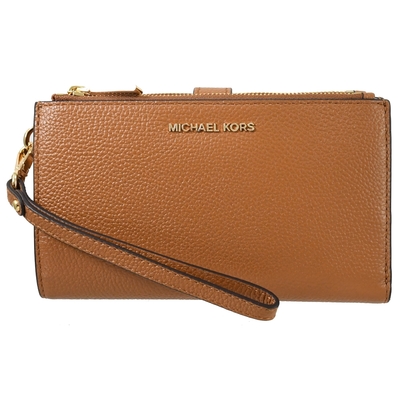 MICHAEL KORS JET SET 素色荔枝皮革對開扣式長夾(咖)