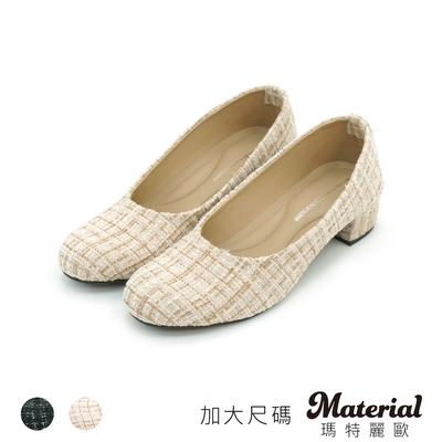 Material瑪特麗歐 女鞋 跟鞋 MIT加大尺碼質感拼接布面跟鞋 TG72806
