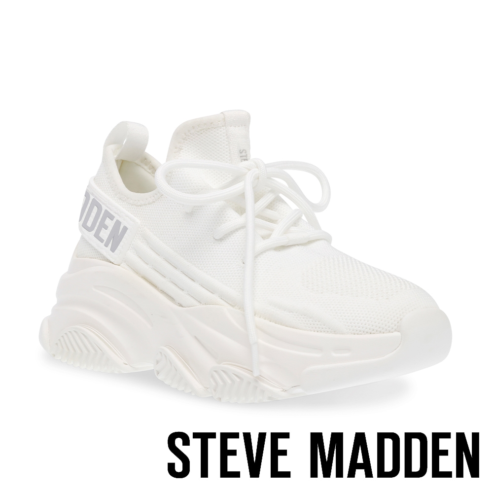 STEVE MADDEN-PROTEGE 針織綁帶厚底休閒鞋-白色