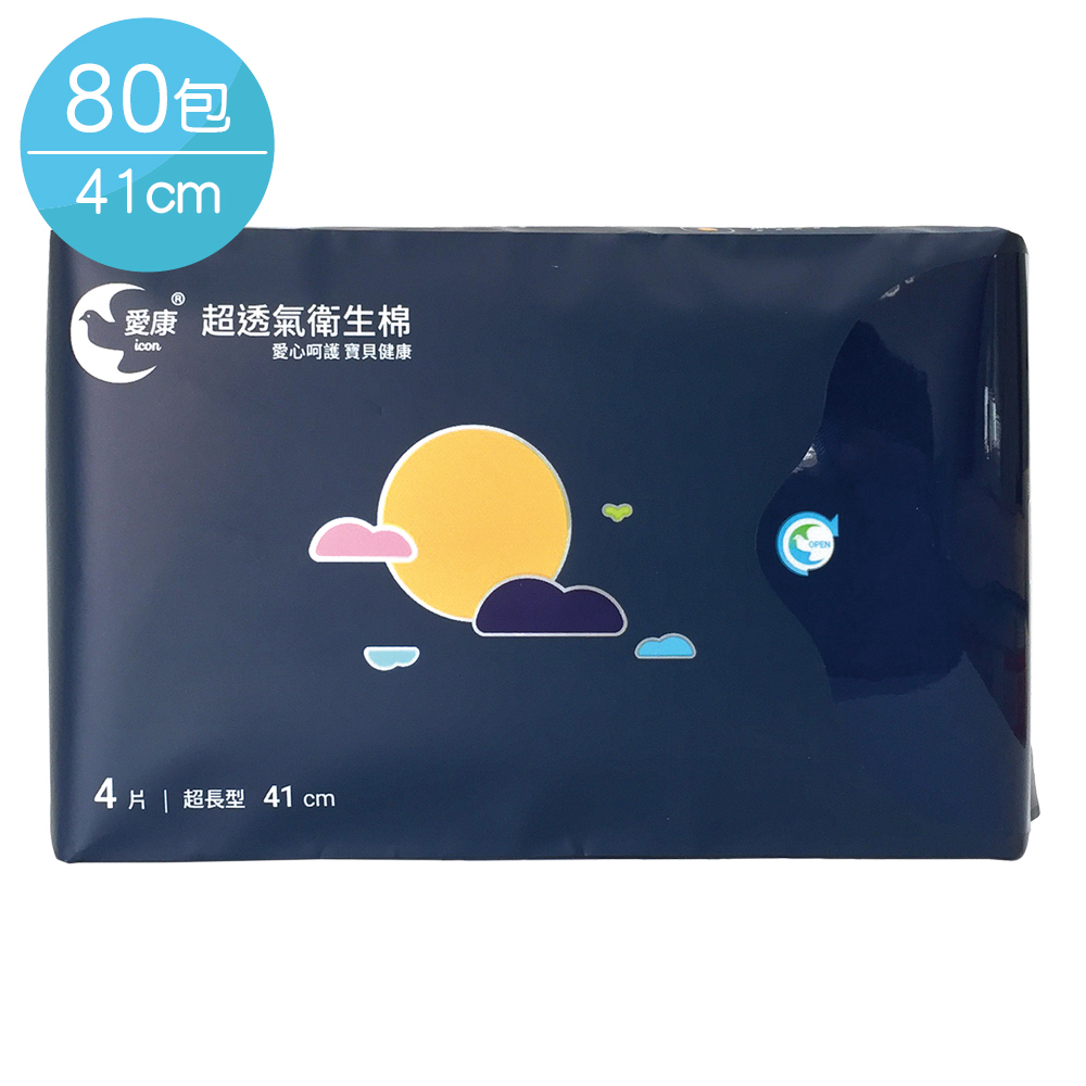 愛康 超透氣衛生棉 超長型41cm 4片x80包/組