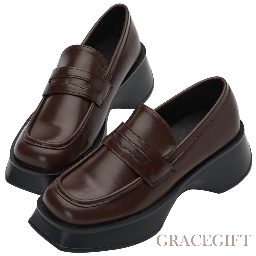 【Grace Gift】率性便仕厚底樂福鞋 咖