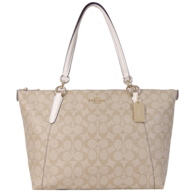 COACH 馬車C LOGO 鍊帶PVC托特包(卡其白)(展示品)