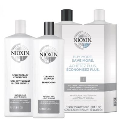 *NIOXIN  1號賦活洗髮+護髮組1000ml系列(一般至偏油 軟細髮質)(含壓頭)