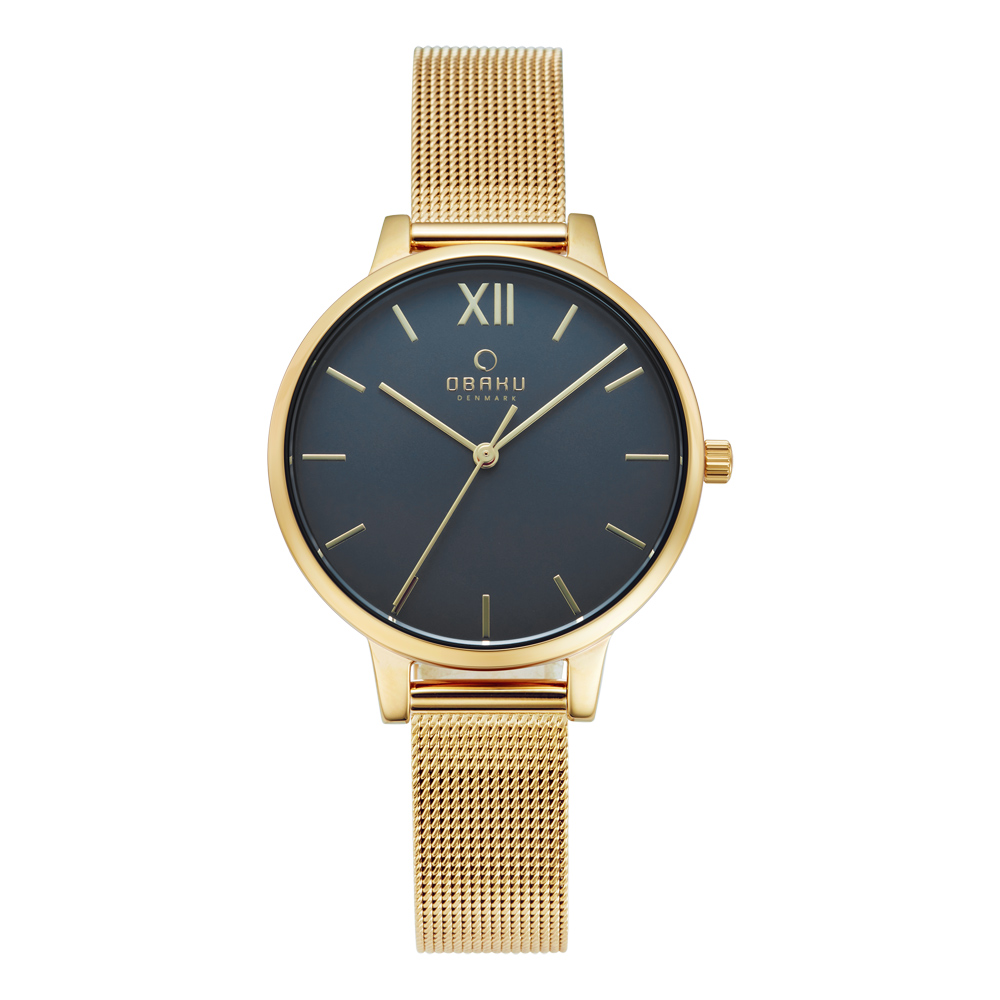 OBAKU 現代兼具經典羅馬數字女性腕錶-金-V209LXGJMG