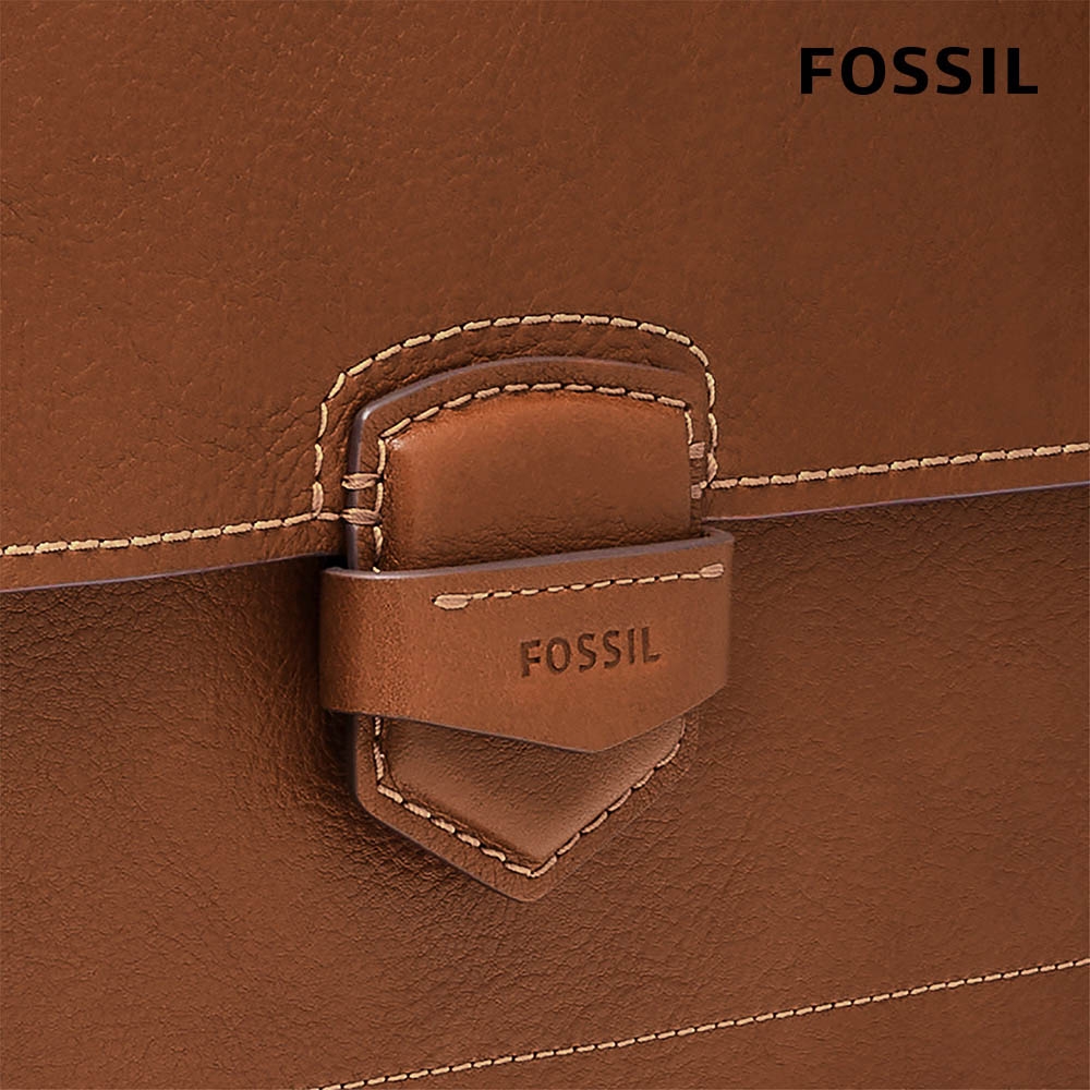 FOSSIL Lennox 真皮復古翻蓋郵差包-咖啡色MBG9613210 | 斜/肩背包