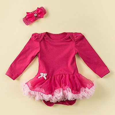 日安朵朵 女嬰雪紡蓬蓬裙連身衣 – 桃紅芭比(長袖)