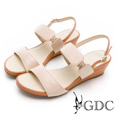 GDC-春夏必備石紋撞色真皮舒適一字涼鞋-可可色