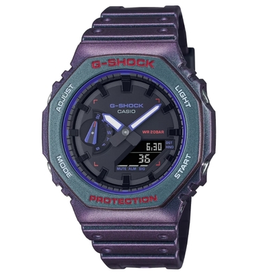 CASIO 卡西歐 G-SHOCK 電競玩家 狙擊準心 炫彩偏光 八角形錶殼 GA-2100AH-6A_45.4mm